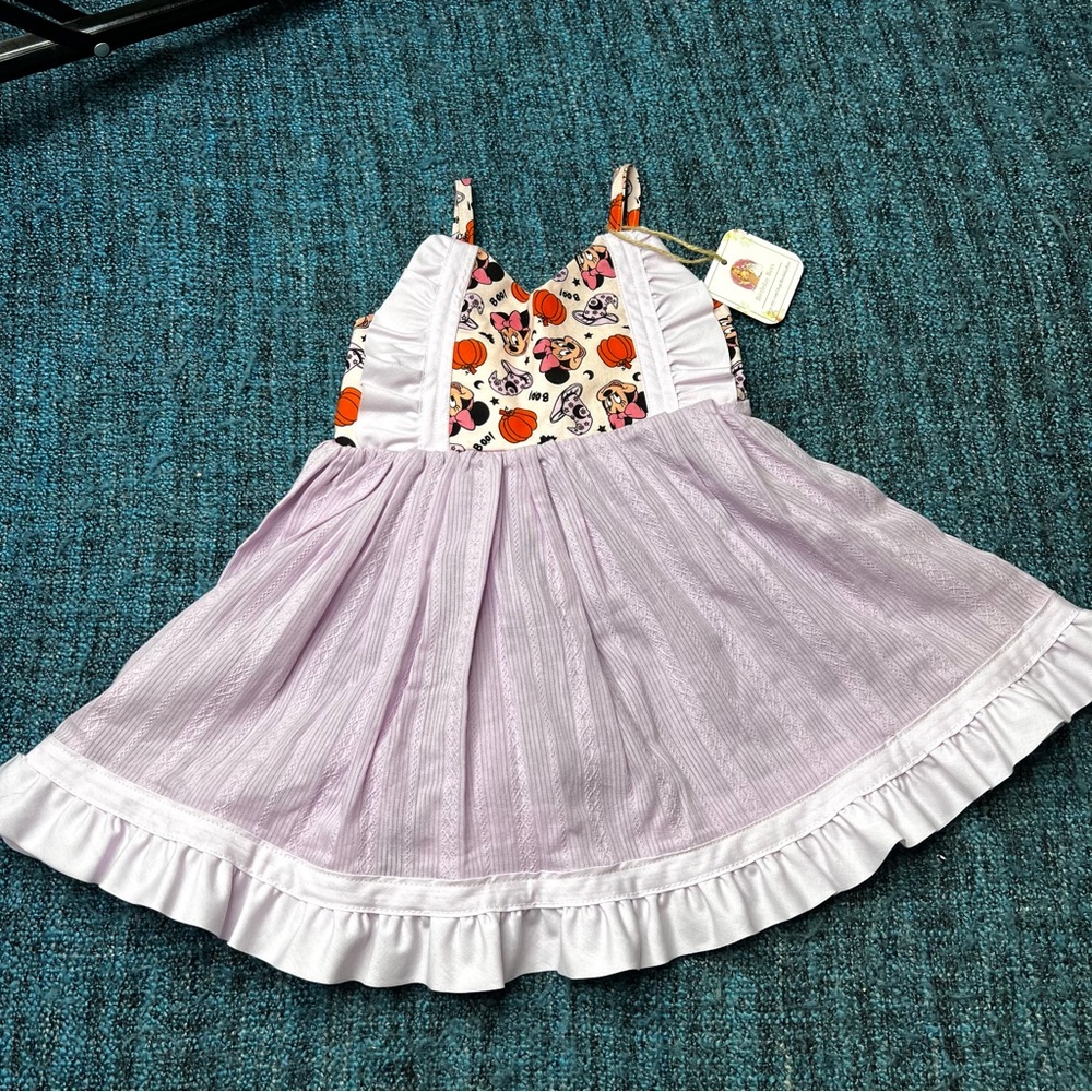 Handmade Disney Minnie Mouse Halloween Print Girls Ruffle Dress in Purple 12M